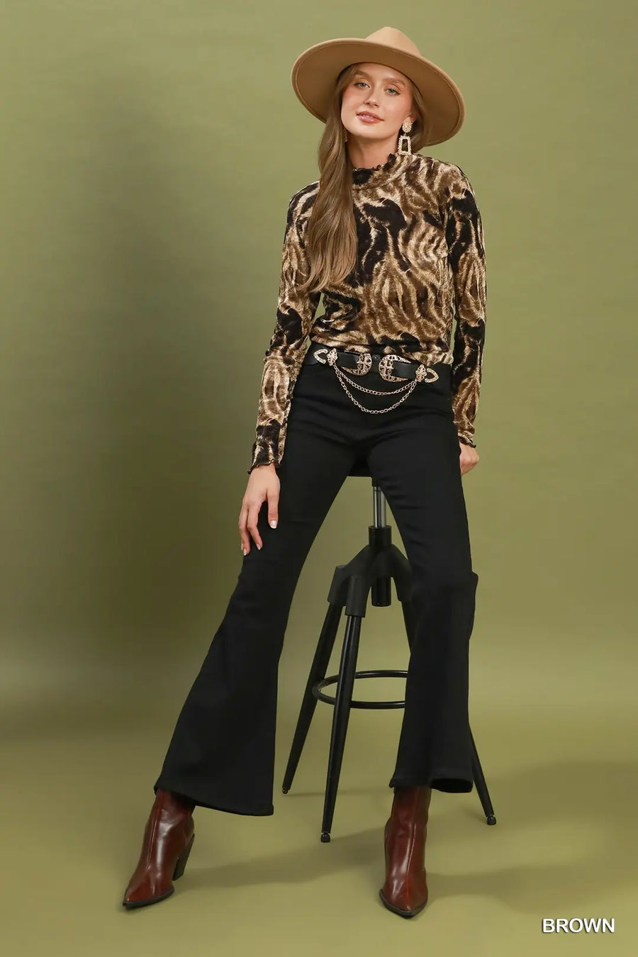Wild Life Velvet Mock Neck Long Sleeve Top
