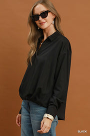 Kristen Collared Long Sleeve Front Balloon Hem Blouse