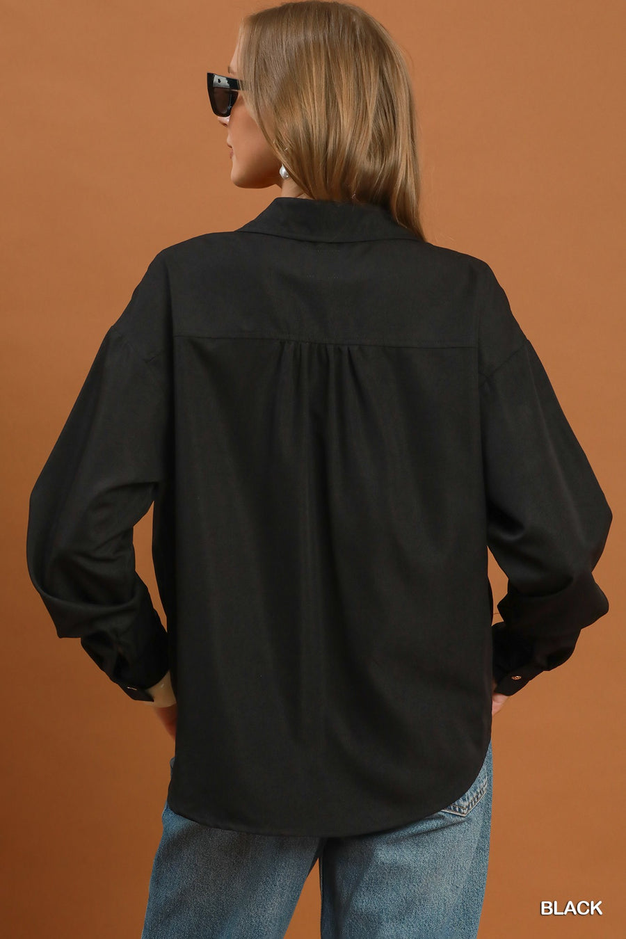 Kristen Collared Long Sleeve Front Balloon Hem Blouse