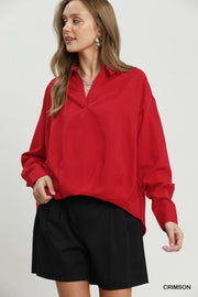 Kristen Collared Long Sleeve Front Balloon Hem Blouse