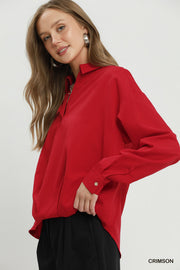 Kristen Collared Long Sleeve Front Balloon Hem Blouse