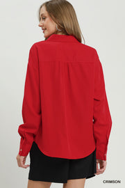 Kristen Collared Long Sleeve Front Balloon Hem Blouse
