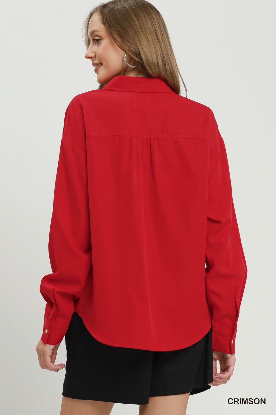 Kristen Collared Long Sleeve Front Balloon Hem Blouse