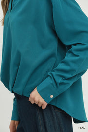 Kristen Collared Long Sleeve Front Balloon Hem Blouse