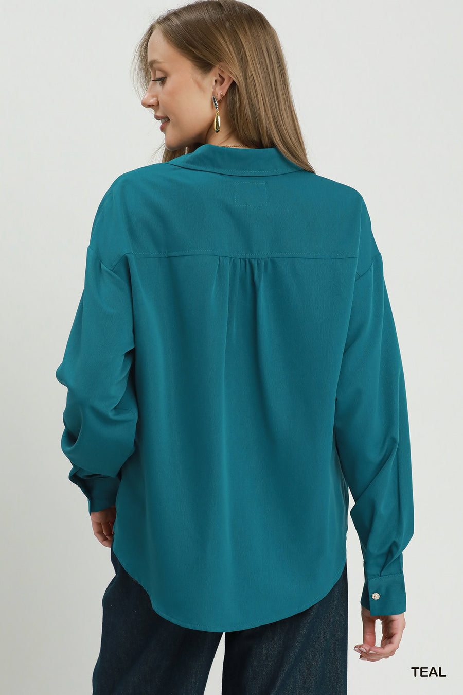 Kristen Collared Long Sleeve Front Balloon Hem Blouse