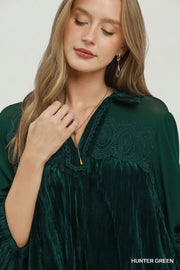 Veila Lace Applique Crushed Velvet Mini Dress