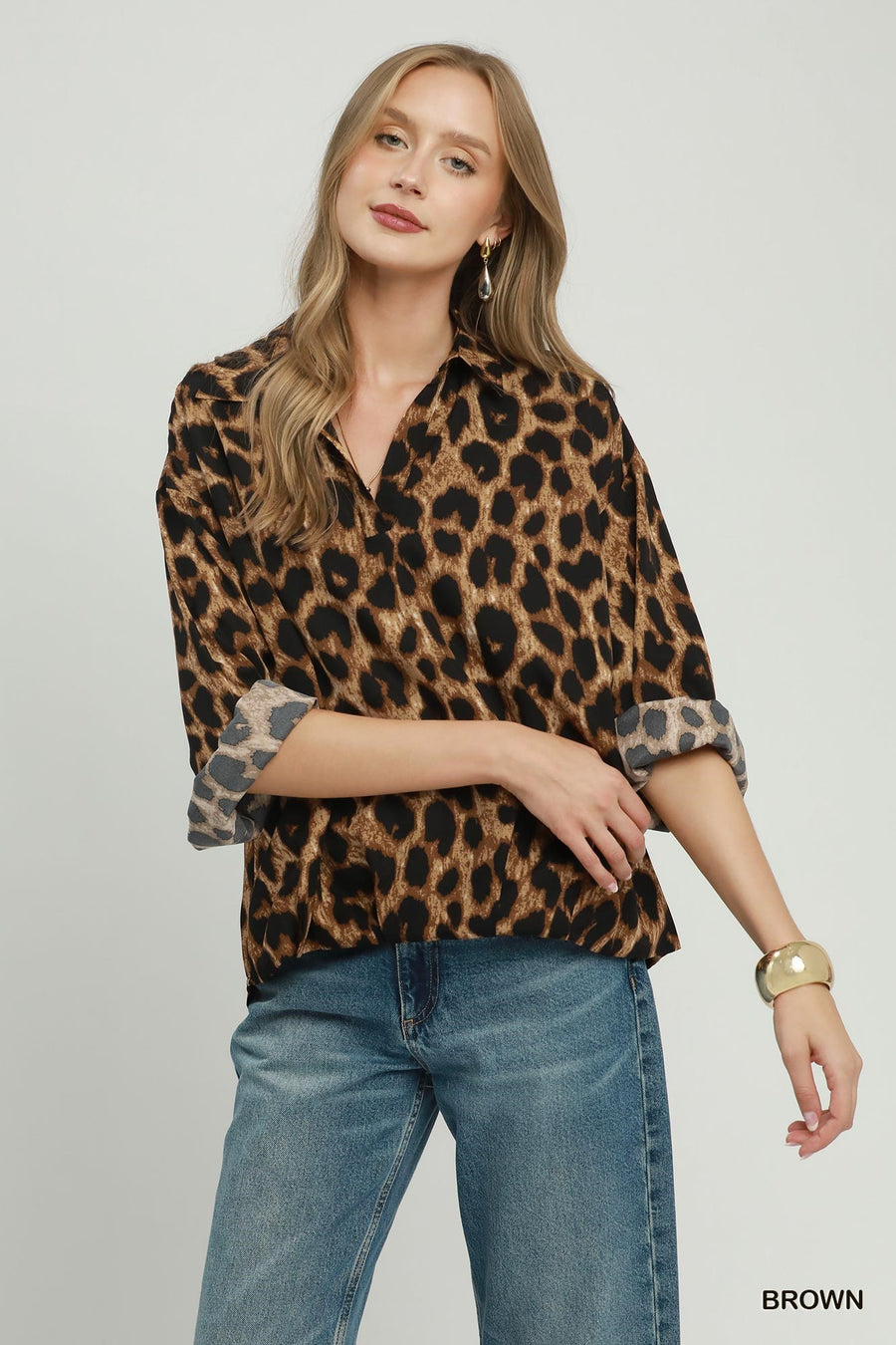 Hysteria Leopard Print Collared Shirt Blouse