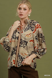 Safari Nights Split V-Neck Print Blouse