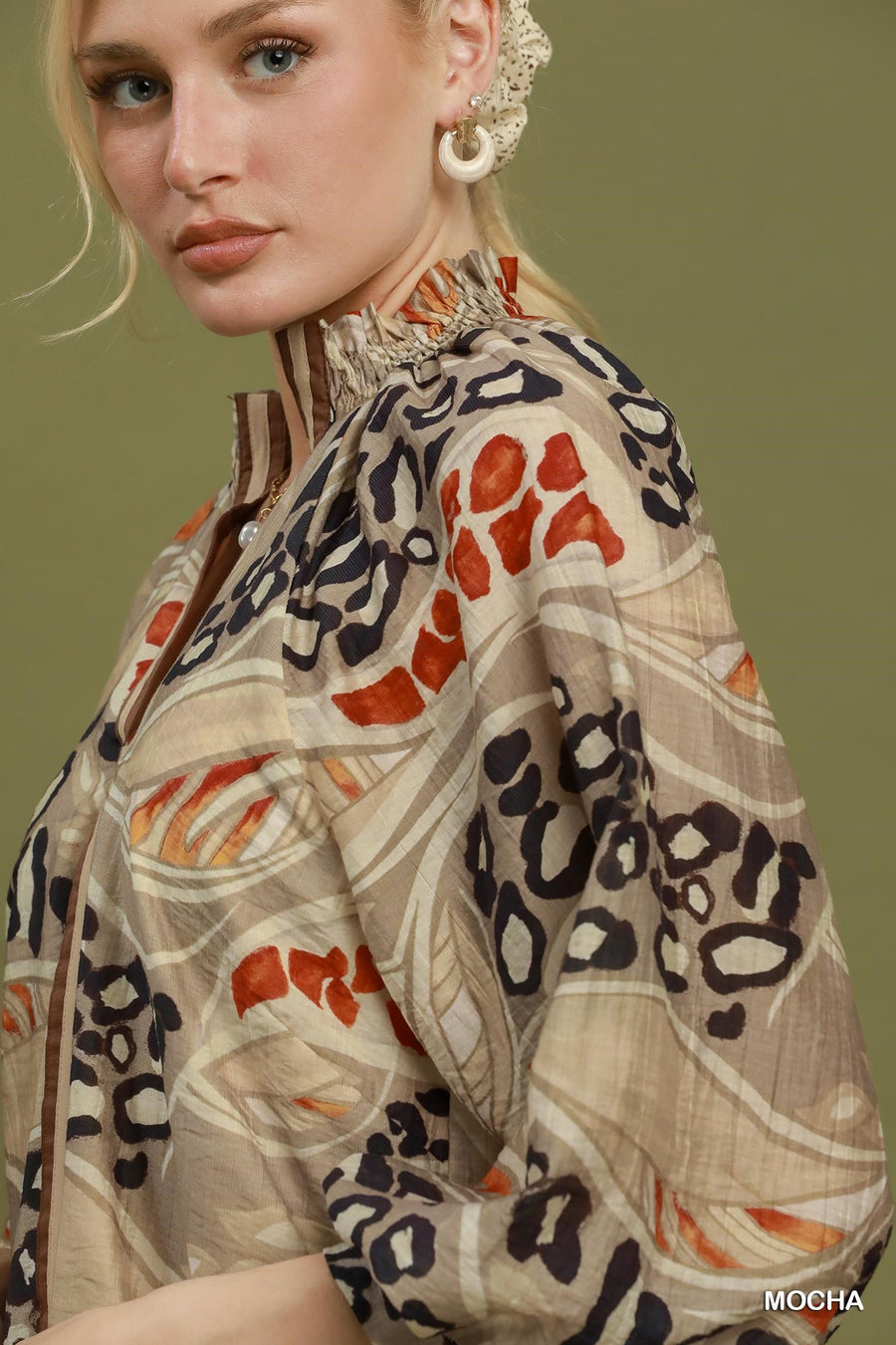 Safari Nights Split V-Neck Print Blouse