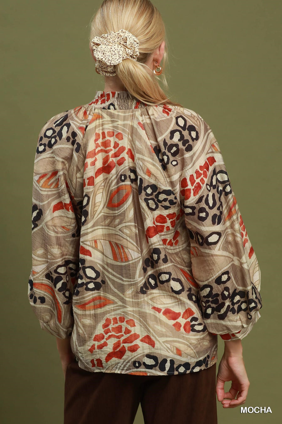 Safari Nights Split V-Neck Print Blouse