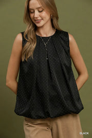 Sparkle Satin Dot Stone Sleeveless Bubble Blouse Top