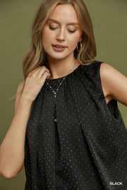 Sparkle Satin Dot Stone Sleeveless Bubble Blouse Top