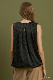 Sparkle Satin Dot Stone Sleeveless Bubble Blouse Top