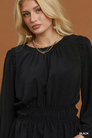 Lona Ruffle Trim Long Sleeve Peplum Top