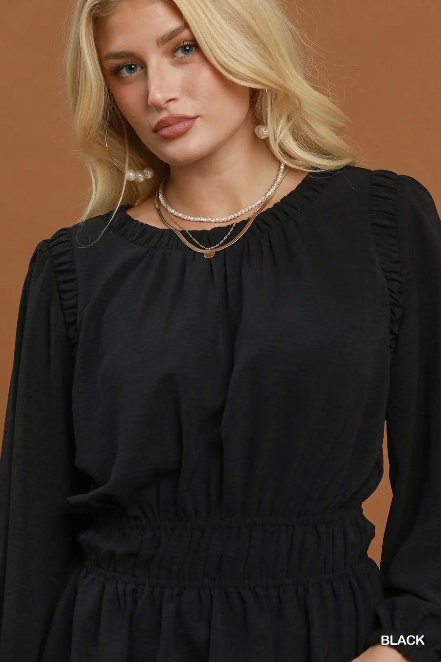 Lona Ruffle Trim Long Sleeve Peplum Top