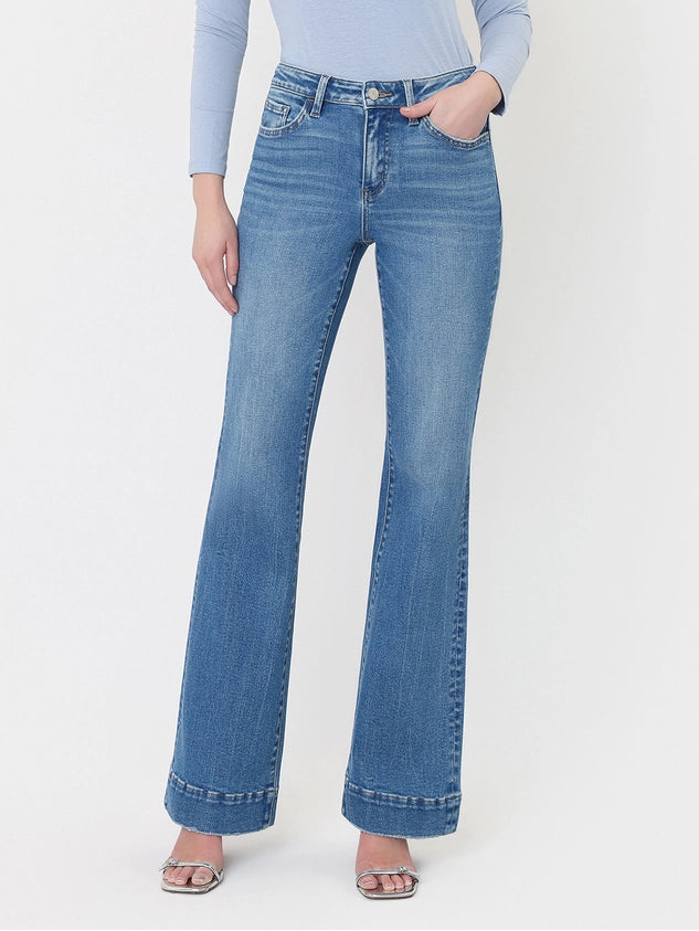 Let's Go Girl High Rise Trouser Hem Relaxed Flare Jeans