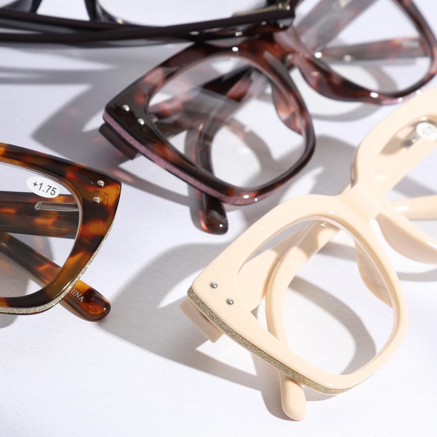 Women's Glitter Side Edge Wide Frame Reading Glasses