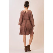 Dutchess Damask Pattern Burnout Velvet Long Sleeve Mini Dress