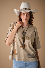 "How ‘Bout Them Cowgirls" Studded Western Graphic Tee