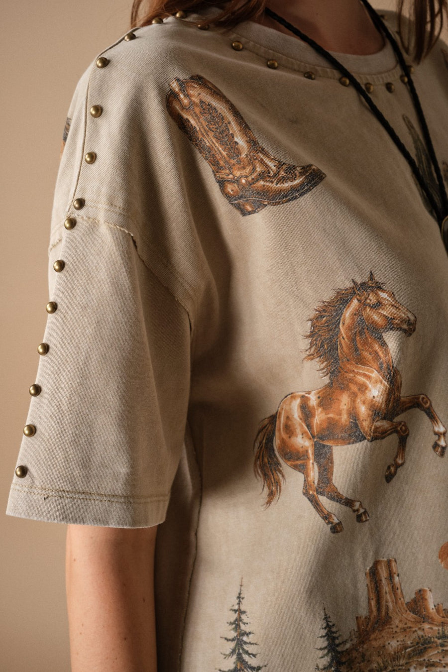 "How ‘Bout Them Cowgirls" Studded Western Graphic Tee