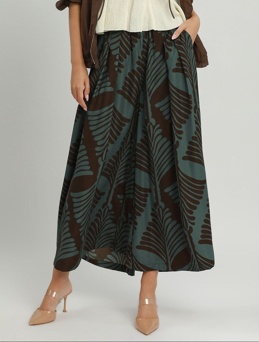 Abyss Abstract Leaf Print Wide Leg Resort