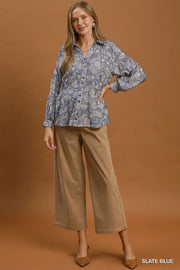 Becky Paisley Print Button Front Peplum Blouse Top