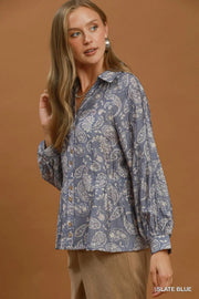 Becky Paisley Print Button Front Peplum Blouse Top