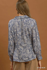 Becky Paisley Print Button Front Peplum Blouse Top