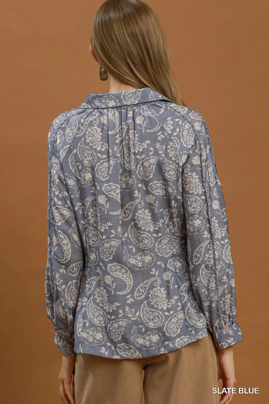 Becky Paisley Print Button Front Peplum Blouse Top