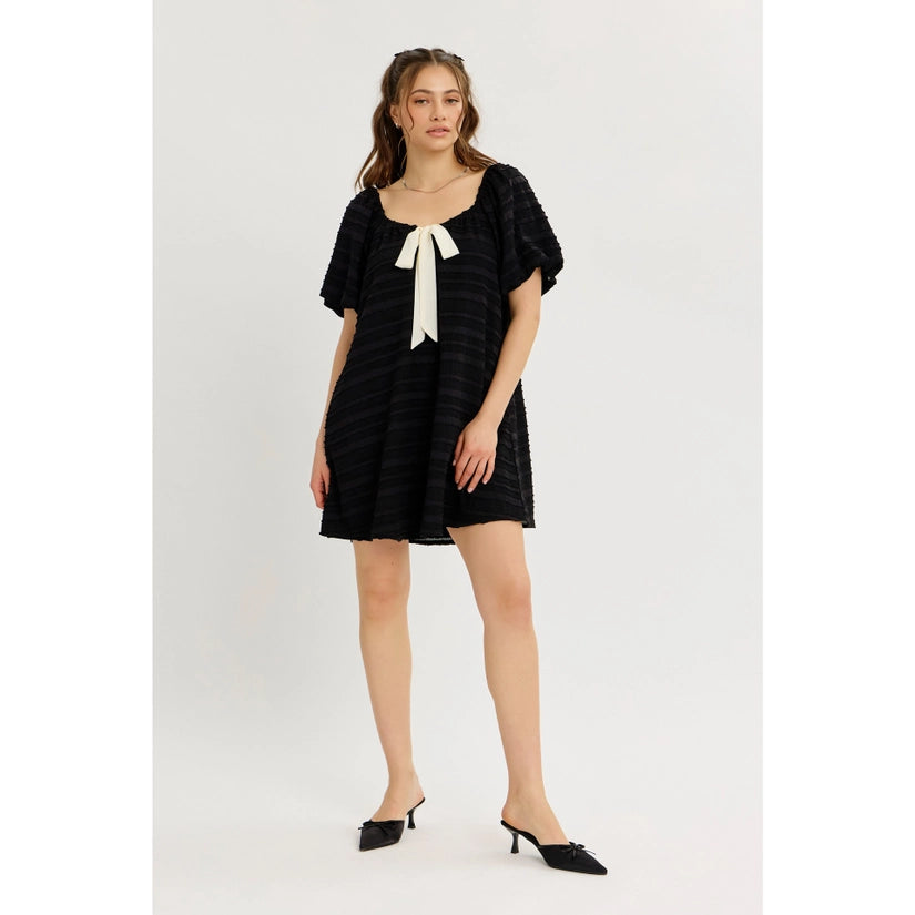 Bellamarie Textured Dress Bow-Tie Front Mini Dress