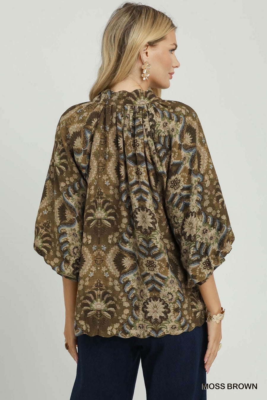 Marrakech Puff Sleeve V-Neck Abstract Print Blouse Top
