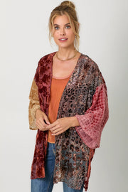 Adele Mixed Print Velvet Burn Out Wrap Kimono