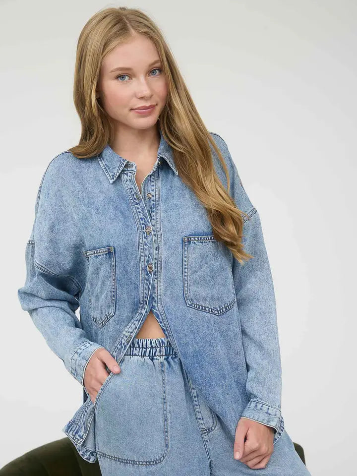 Merrick Washed Denim Button Down Shirt Jacket