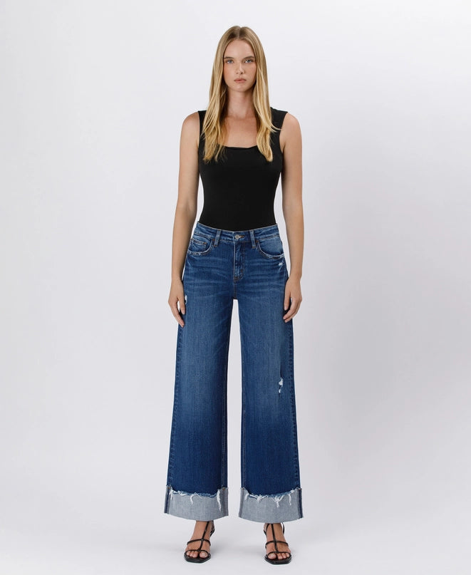 Hillbilly Cutie High Rise Baggy Wide Cuffed Denim Jeans