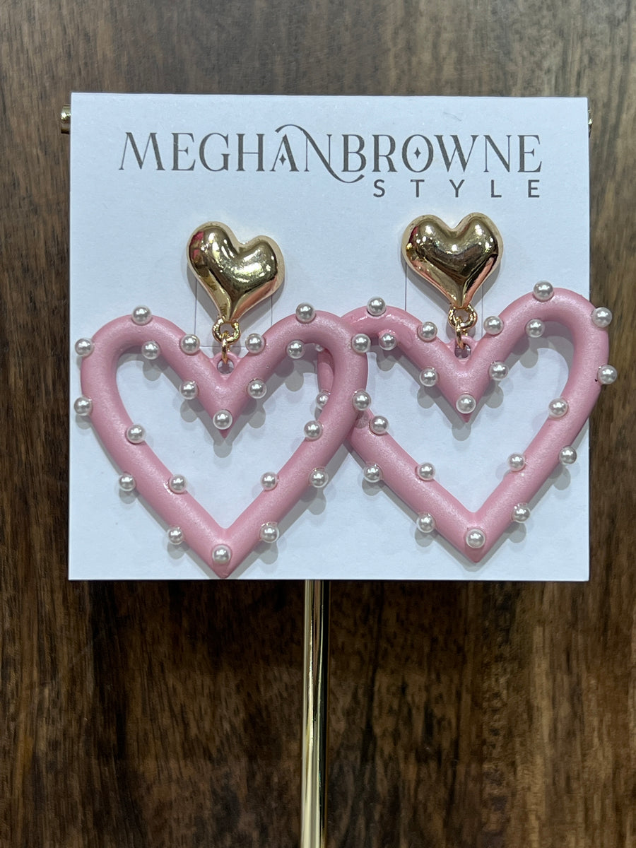 Meghan Browne Nino Pink Pearl Dot Hearts Earrings