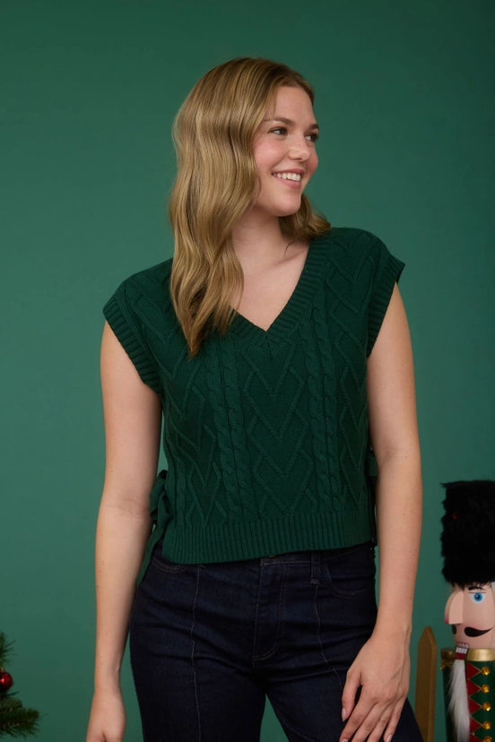 Holly Cable Knit Sweater Vest with Side Ties