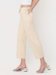 Stryker High Rise Seamed Stripe Cropped Barrel Jeans with Tie Waist