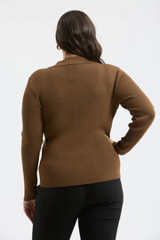 Evelia Collared Gold Snap Long Sleeve Knit Top