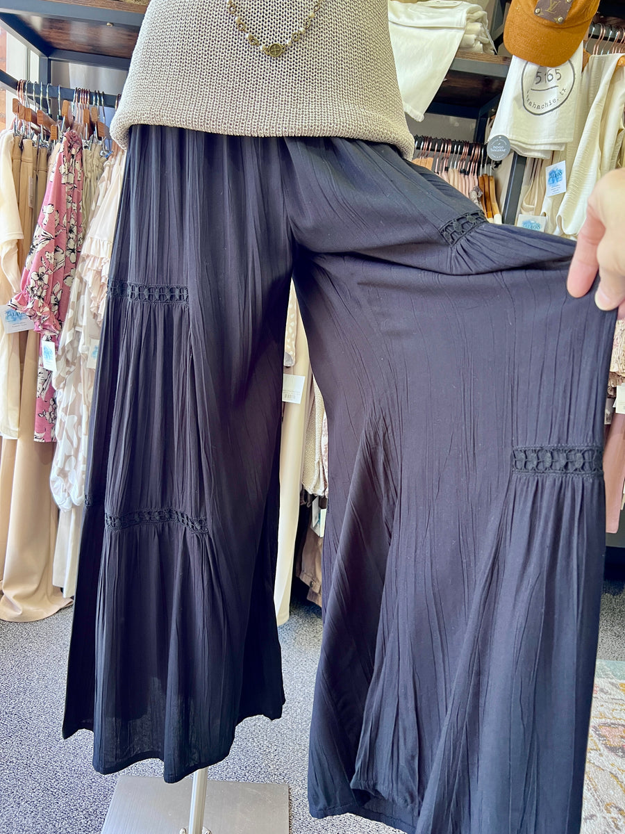 Bellaire Tiered Wide Leg Pants with Lace Insets