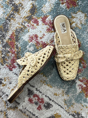 Layce Natural Woven Bow Slide Mule Shoes