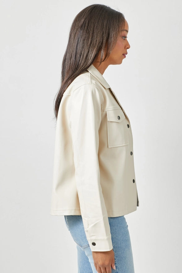 Kelsey Soft Vegan Leather Collared Crop Jacket