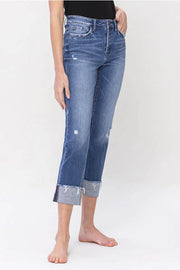 Bowie High Rise Straight Leg Crop Denim Jeans with Rolled Cuffs