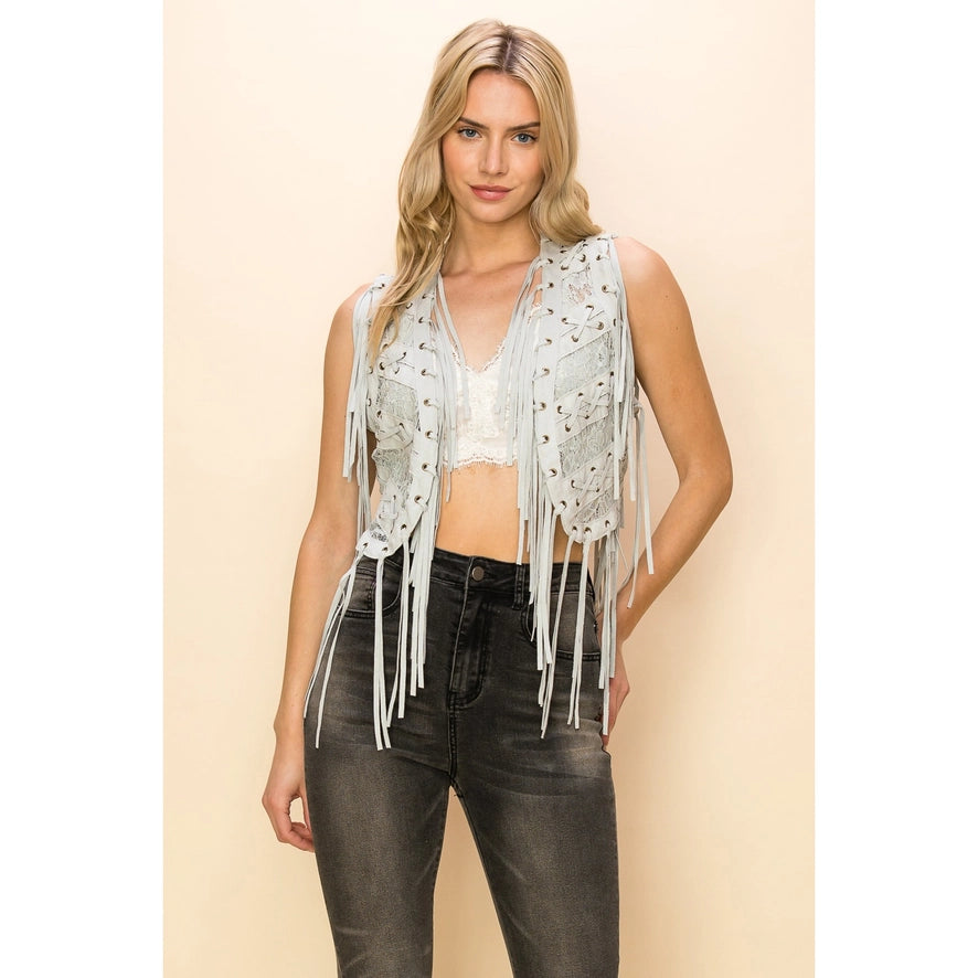 Saloon Lace & Eyelet Fringe Mini Vest