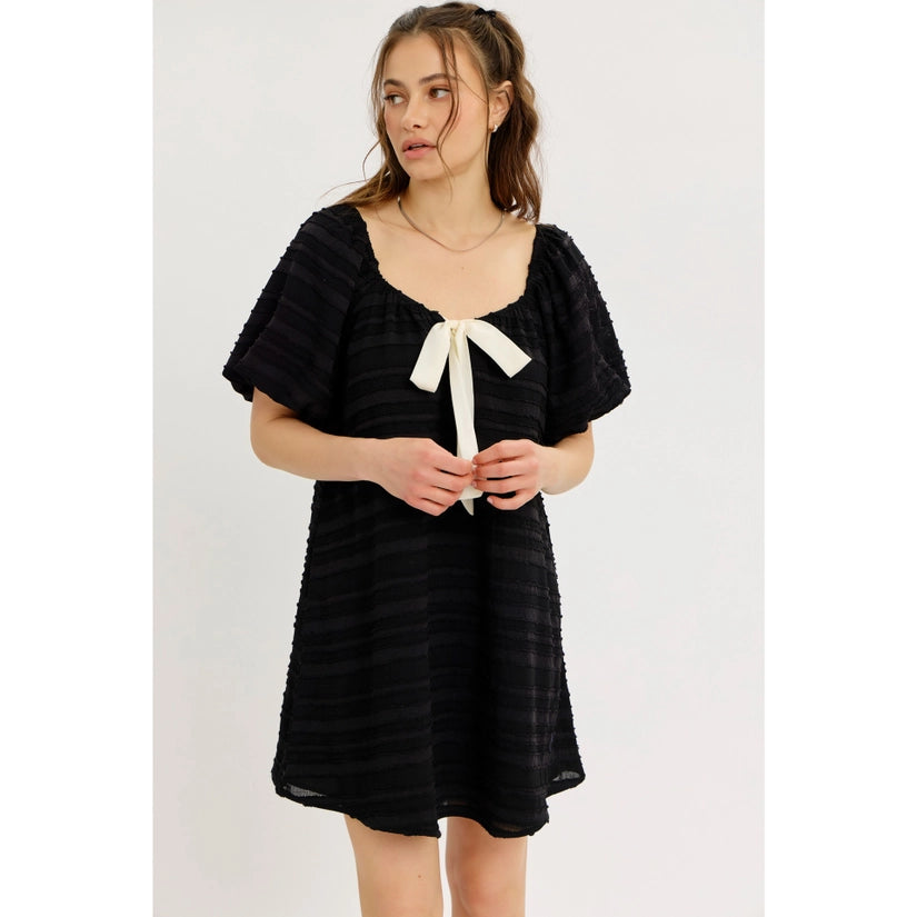 Bellamarie Textured Dress Bow-Tie Front Mini Dress