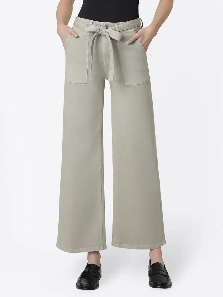Rolling Stone Super High Rise Tie Belt Wide Leg Jeans