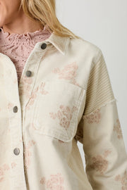 Jessamine Flower Embroidery Hoodie Corduroy Jacket