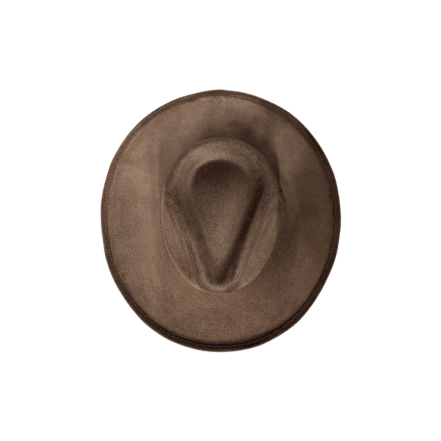 Vegan Pencil Curl Stiff Brim Fedora Hat: Mocha