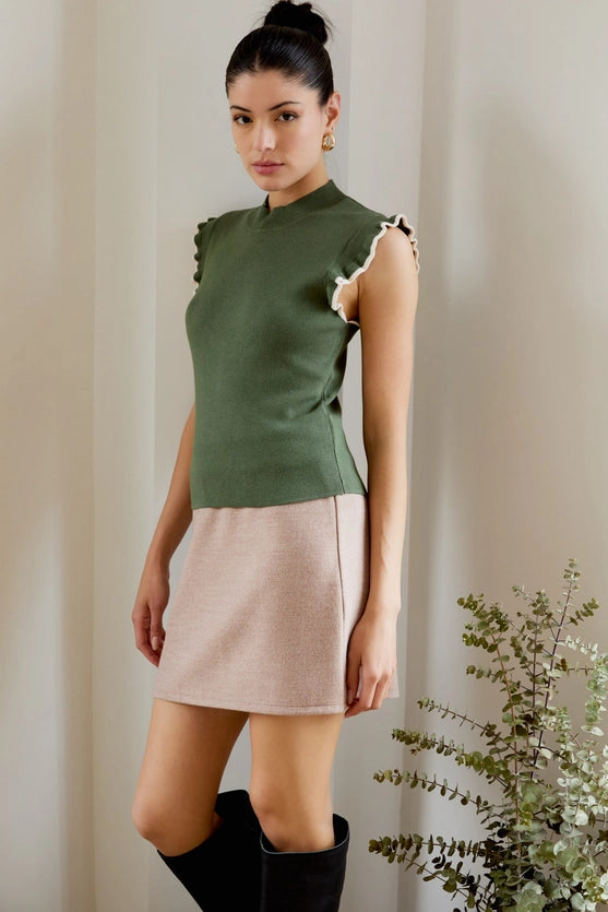 Patterson Mock Neck Ruffle Sleeve Sweater Knit Top