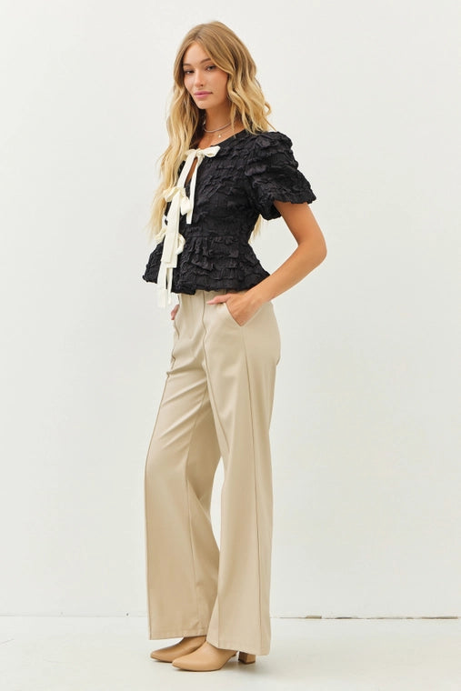 Belladonna Bubble Peplum Blouse with Contrast Bows