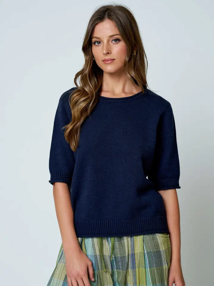Cole Raw Edge Half Sleeve Sweater Knit Top